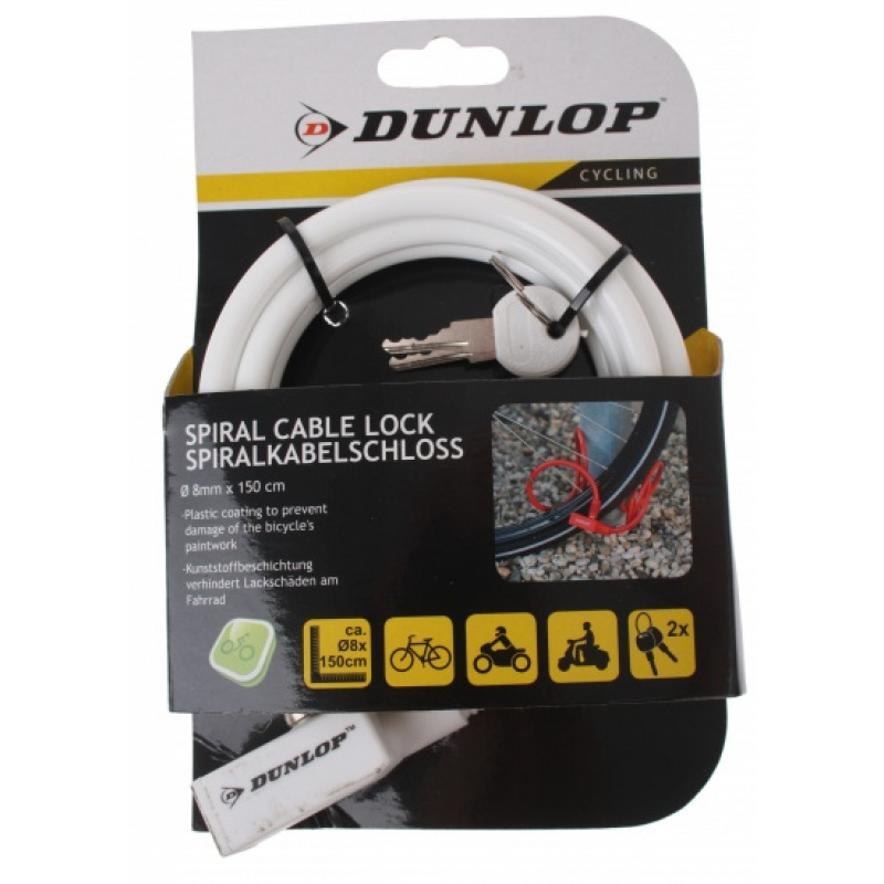 dunlop kabelslot spiraal 150 cm 8 mm wit 130618